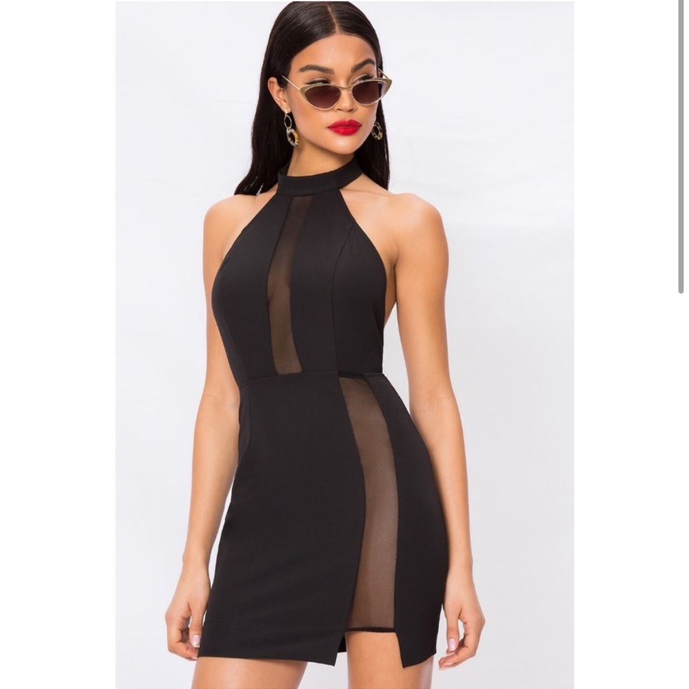 Sexy Superdown black halter mesh backless minidress small